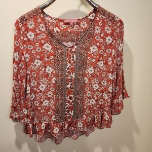 Rose and Thyme Floral Boho Relaxed Fit Blouse size M